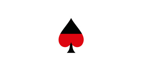 Fototapeta premium Símbolo de naipe de espadas bicolor, preto e vermelho, isolado em fundo branco para design gráfico.