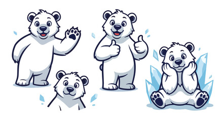 Naklejka premium Adorable White Polar Bears Showing Different Expressions and Gestures