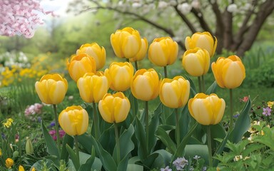 Obraz premium field of yellow tulips