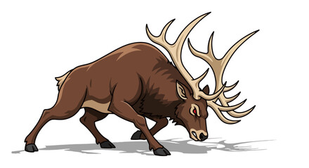 Obraz premium A powerful brown stag with impressive antlers in an alert stance