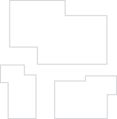 A minimalist composition of three abstract white geometric shapes set against a soft gray background.　The simple, flat design provides a contemporary aesthetic suitable for presentations