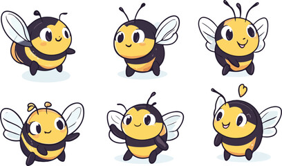 Obraz premium A collection of cute cartoon bee and animal character vectors featuring a happy insect, funny monster, and nature-themed icons in a fun drawing set