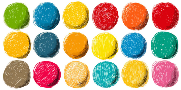 Set di macchie colorate disegnate a mano con texture a pastello su sfondo bianco trasparente.