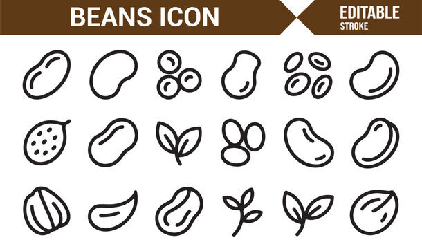 Healthy food bean outline vector icon pack