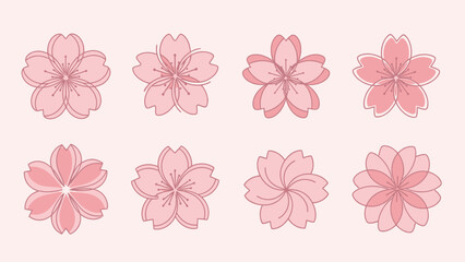 Obraz premium Set of Pink Cherry Blossom Flowers - Delicate Floral Illustrations