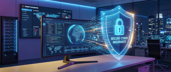 Networking securityconceptcyber datatechnologyprotectioninternetnetworkdigital shield hologram lock secure cyber insurance policy office Data protection and digital security concept