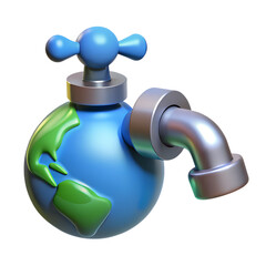 3d illustration of a blue globe with a faucet and green recycling symbol 