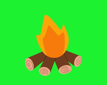 vector illustration animation of a fire place or a fire pit on a green screen