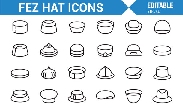 Fez hat outline icons editable vector collection
