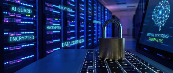 Networking securityconceptcyber datatechnologyprotectioninternetnetworkdigital server room encryption padlock laptop glowing data center visualizing Data protection and digital security concept
