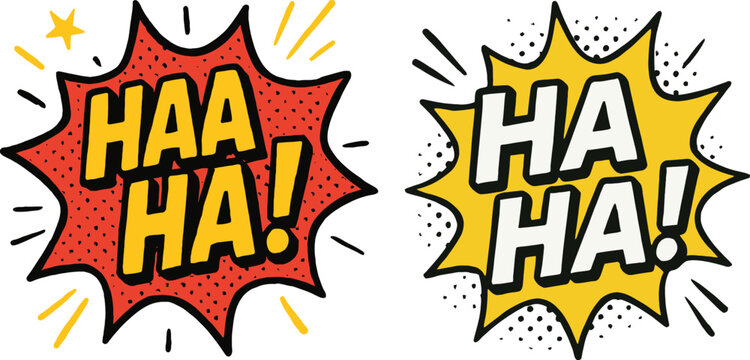 Pop Art Comic Speech Bubble with Ha-Ha Laughter Text, Explosive Cartoon Sound Effect Vector Illustration.
