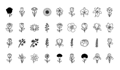Flower Icons Vector Set   High-Quality Editable Stroke Floral Icon Collection © Lipi