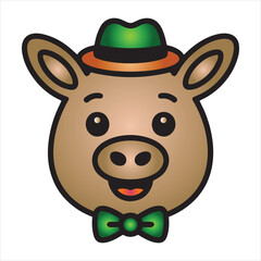 Naklejka premium Cute Irish Deer Character Wearing Green Hat Cartoon Illustration