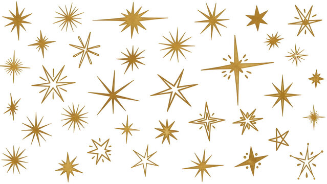 Golden celestial stars scattered across a pure white canvas