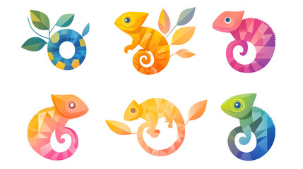 Naklejka premium Colorful chameleons abstract geometric design