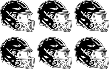 American Football Helmet Icon Set (Black & White)