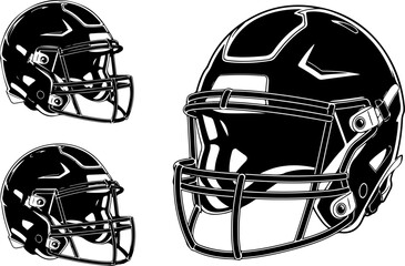 American Football Helmet Icon Set (Black & White)