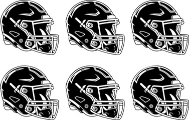 American Football Helmet Icon Set (Black & White)