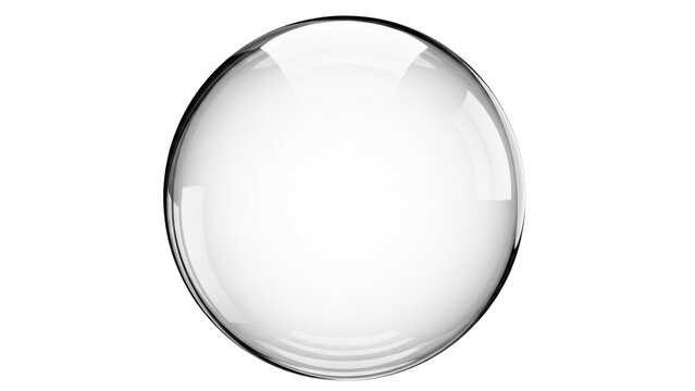 Clear glass sphere or crystal ball with glossy reflections, isolated on white background