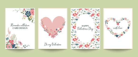 Happy Valentine s Day, Women s Day, March 8. Awesome cards and posters for the romantic holidays. Set of vector illustrations with hearts, ribbons, flowers and bouquets