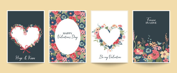 Happy Valentine s Day, Women s Day, March 8. Awesome cards and posters for the romantic holidays. Set of vector illustrations with hearts, ribbons, flowers and bouquets