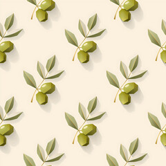 Minimalist olive branch seamless pattern