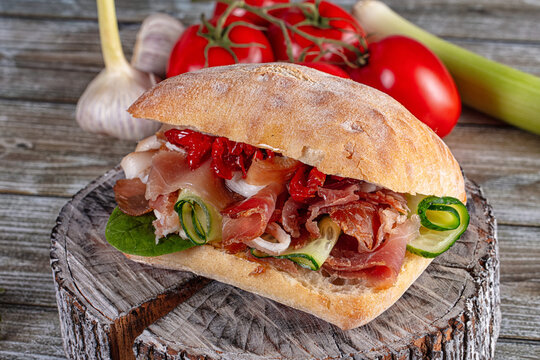 Ciabatta with cured parma and tomato