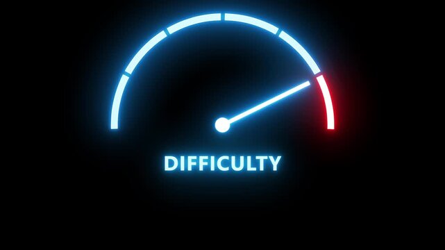 Difficulty meter. Scale, level of performance and progress. Speed dial indicator. Low and high dashboard with arrow.