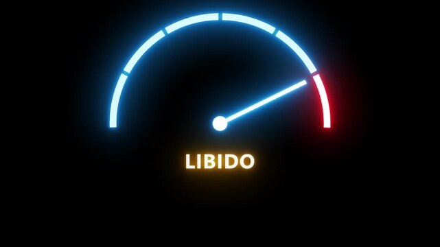 The libido level measuring device icon. Sign tachometer, speedometer, indicators. Infographic gauge element.
