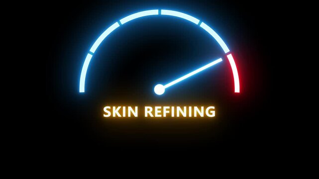 High-tech glowing dashboard gauge showing skin refining level.