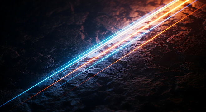 Vibrant diagonal light streaks across a dark cosmic background