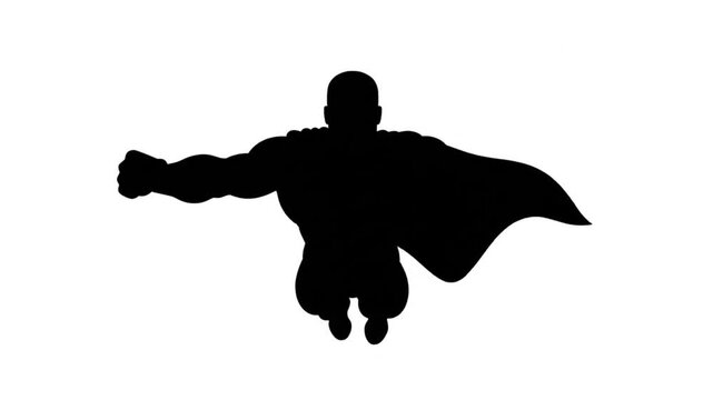Black silhouette of a flying superhero front view video