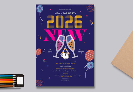 Happy New Year Eve Party Flyer Template for Club Event