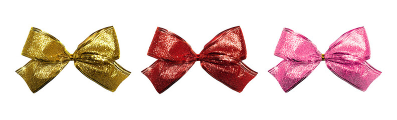 Gift Bow Ribbon Set, Isolated Decorative Isolated Photo Foil Coquette Style For Flyer Birthday...