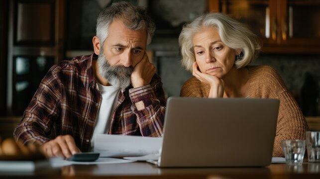 Concerned couple reviewing documents