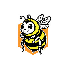 Obraz premium Cute Bee Mascot Flat Vector Illustration Logo