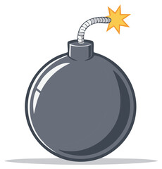 Fototapeta premium Cartoon Round Bomb with Lit Fuse and Spark Danger Explosive Concept