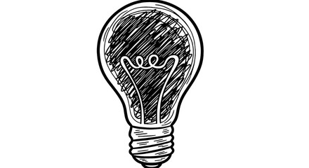 Hand drawn light bulb doodle with scribble texture representing idea and creativity