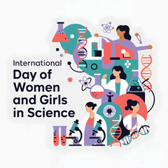 International Day of Women and Girls in Science is colorful with scientists and lab equipment