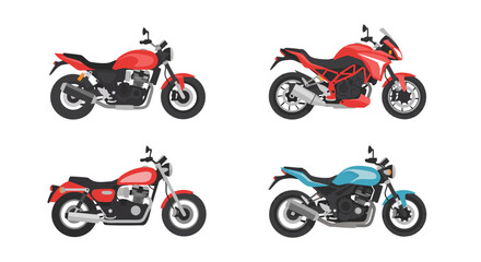 Obraz premium Collection of four distinct modern and classic motorcycle icons isolated on a white background