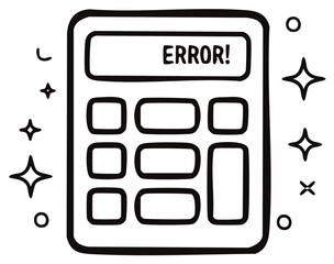 Calculator Doodle Showing Error Message Surrounded by Sparkles a Symbol of Calculation Problems