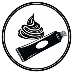 Icon of shaving cream and tube inside circle, simple beauty concept.