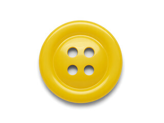 Fototapeta premium A bright yellow four-hole button isolated on a white background, perfect for sewing, craft, or fashion design projects