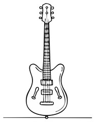 Naklejka premium Electric Guitar Outline Illustration, Rock and Roll Music Instrument Graphic, Isolated Vector Drawing