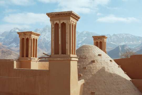 A traditional Persian ice house with windcatchers in Iran. This ancient cooling system, made of adobe, was used for storing ice and preserving food, showcasing Iran&rsquo;s architectural ingenuity.