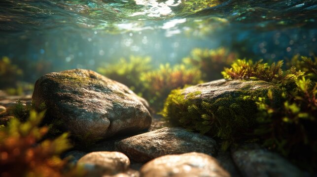 Underwater rocks and plants