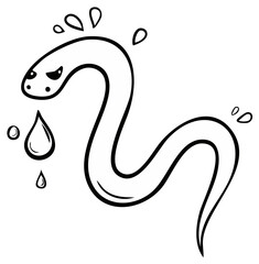 Fototapeta premium Cartoon snake illustration with water droplets, line art, simple style