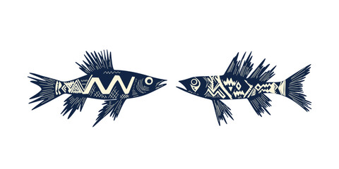 Fototapeta premium minimal stylized fish drawing on white