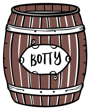 Cartoon Style Wooden Barrel Illustration for Storage Use Decorative Vintage Pail Container