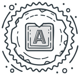 Stylized Doodle with Letter A Symbol in Square Outline and Circular Cogwheel Design